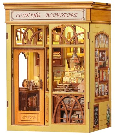 Cutefun Book Nook, DIY Miniatur Haus Kit für Erwachsene 3D Holzpuzzle Mini Booknook Bücherregal Modell Craft Kit (Cooking Bookstore)