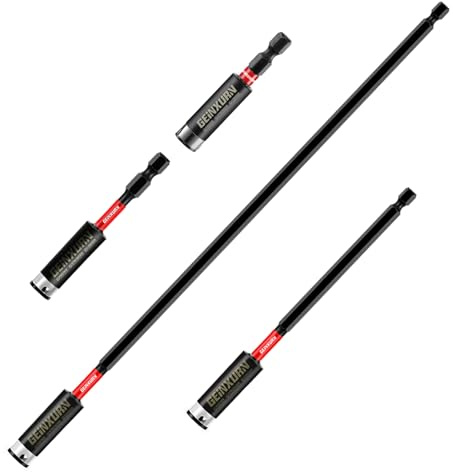 Geinxurn Magnetic Torsion Impact Bit Holder, 4PACK Extension Locking Socket Drill Bit Holder S2 Alloy Steel Hex Shank Quick-Change Drill Bit Guide(60mm, 75mm, 150mm, 300mm)