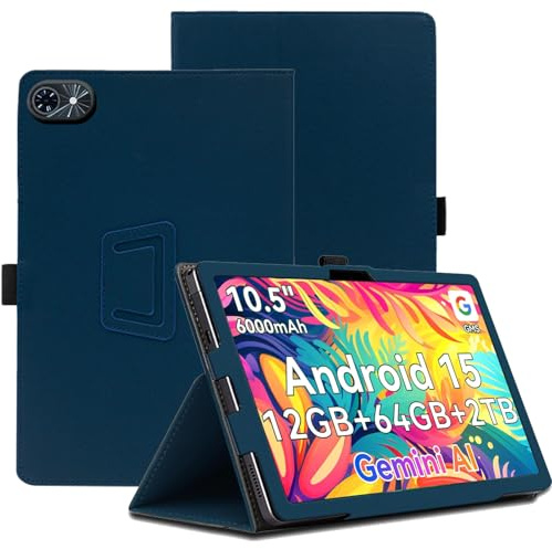 KUSINHOKA Hülle Kompatibel mit TABWEE T80 10.5 Zoll, PU Leder Flip Case mit Abdeckung Klappständer, Stoßfest Magnetische Tablet-Schutzhülle Cover mit Handschlaufe, Marineblau