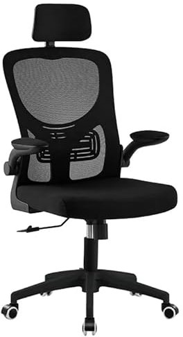 Requena Ergonomic Mesh Chair with Headrest, Flip-up Armrest & Lumbar Support, Adjustable Height Computer Office Chair B24 - Black