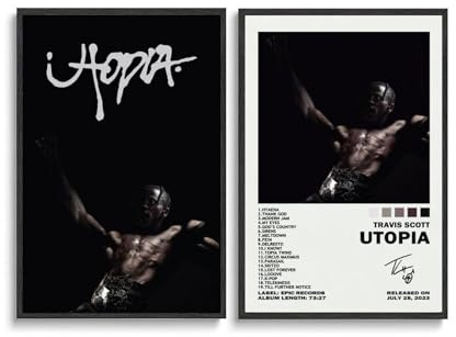 Generisch 2 PCS Travis Poster Scott Rapper Music Album Utopia Vintage Cover Für Zimmer, Ästhetische Leinwand-Wandkunst, Schlafzimmer-Dekor 12x18inch(30x45cm)