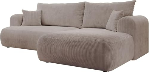 Selsey Ecksofa Rechts mit Schlaffunktion und Bettkasten 142x210 cm Beige Bonellfederkern, Abnehmbare Kissen Modular 4er Couch Schlafsofa Kleines Sofa für Wohnzimmer/Schlafzimmer