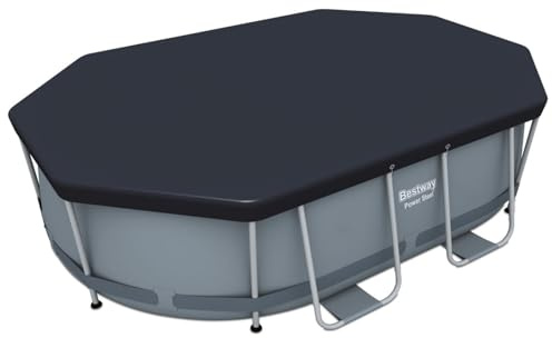 Mengtu Flowclear Poolabdeckung für ovale Power Steel-Pools, Anthrazit, PVC, mit Drainage, 300x200x84 cm Model92080