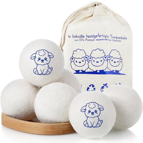 ZPQAODI Lot de 6 boules de séchage en laine de mouton, Boules de séchage pour sèche-linge, Boules de feutre pour sèche linge, Réutilisables Gain de temps de séchage, Respectueuses