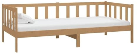 mtlskopl Tagesbett 90x200 cm aus massiver Kiefer Honigbraun, inkl 18 cm Matratze, klappbares Gästebett mit waschbarem Bezug, Robustes Holz Sofabett für Wohn Schlafzimmer Büro