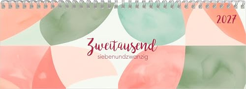 Tischquerkalender Style Pastell 2027: Wochenkalender 29,7x10,5 cm mit 1 Woche auf 2 Seiten, Spiralbindung & Stundeneinteilung 7-20 Uhr für Büro & Homeoffice