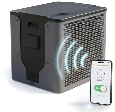 poolomio® Mini Wärmepumpe Pool 5 kW mit WiFi App Steuerung – Effiziente Poolheizung COP 5,10 für Aufstellpool & kleine Pools bis 30.000 Liter – Heizpumpe 32/38 mm Anschluss inkl. Zubehör