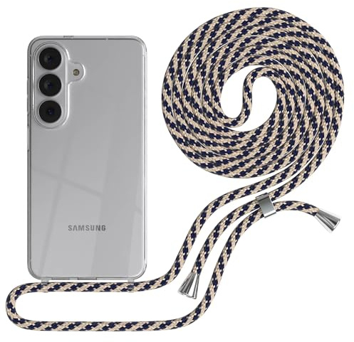 EAZY CASE Handykette kompatibel mit Galaxy S26 Handyhülle mit Umhängeband, Handykordel mit Schutzhülle, Silikonhülle, Hülle mit Band, Stylische Kette für Smartphones, Taupe Camouflage - Clips Silber