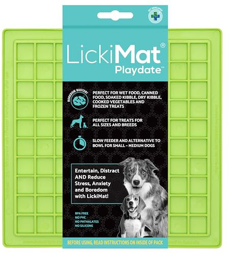 LickiMat Classic Playdate, Dog Feeding Mat for Boredom and Anxiety Relief, Ideal for Food, Treats, Yoghurt or Peanut Butter, Lick Mats, Fun Alternative to a Slow Feeder Bowl, Green