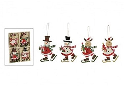 Wurm 12 Weihnachtsanhänger Elch Schneemann Holz 4-Fach Motiv Sortiert ca 5,5 x 8,5 cm