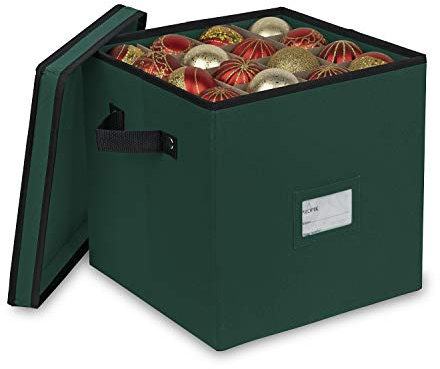 Propik Aufbewahrungsbox für Weihnachtsdekoration, 4 Etagen, für bis zu 64 Feiertagsdekorationen, Dekorationsbälle, Aufbewahrungsbehälter mit Trennwänden, hergestellt aus strapazierfähigem 600D-Oxford-Polyester-Material (grün)