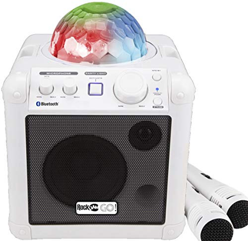 RockJam RJGO-BK GO Rechargeable Bluetooth Karaoke Speaker With Light Show & Microphone, White