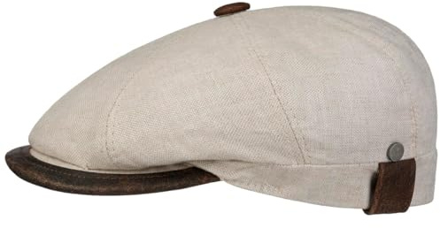 LIERYS City Leinen Flatcap Made in Italy Schirmmütze Herren Ledereinfass Frühjahr Sommer Natur-braun 61 cm