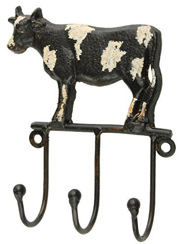 MACOSA SA81676 Hakenleiste Kuh Gußeisen Schwarz Weiß Vintage Landhausstil Antik Retro Garderoben-Haken Kleiderhaken Handtuchhaken Küchen-Haken Leiste