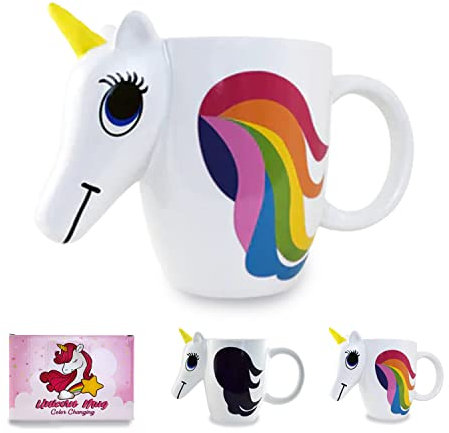 KINREX Unicorn Ceramic Coffee Mug - Rainbow Color Changing Valentine's Cup - White - 14 oz.