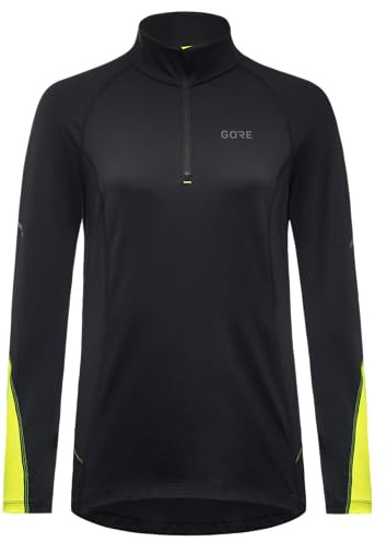 GORE WEAR Damen Mid Zip Shirt Langarm, Black/Neon Yellow, 40 EU