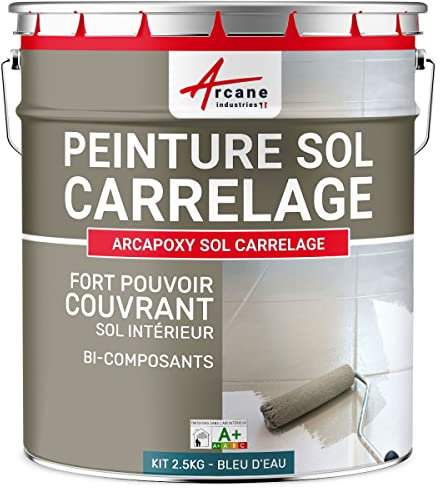 ARCANE INDUSTRIES Peinture carrelage Sol, résine pour recouvrir faïence et Carreaux : Arcapoxy Sol carrelage - 2.5 kg (jusqu'à 12.5 m² en 2 Couches) Bleu d'eau - RAL 5021