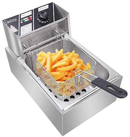 Asdomo ZOKOP 6L Stainless Single Cylinder Electric Deep Fat Fryer with Viewing Window, Temperature Control, Removable Oil Basket for Food Cooking & French Fries Home Restaurant
