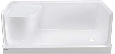 Aquatique 60 X 32 Single Threshold Shower Base With Right Hand Drain and Integral Left Hand Seat in White