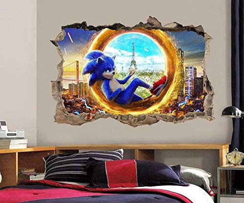 HUGF Wandtattoo Sonic movie 3d smashed wall sticker decal decorative art mural
