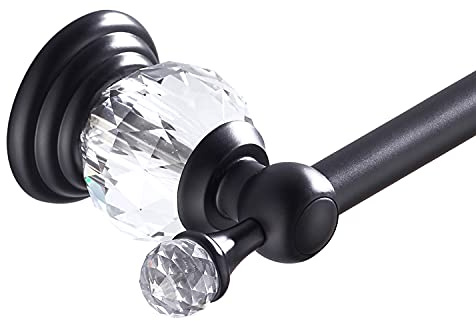 WINCASE Kristall-Handtuchhalter, verstellbarer, einzelner Handtuchständer für Bad und Dusche, Handtuchstange zur Wandmontage, modern, luxuriös, matt schwarz