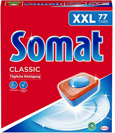 Somat Pastillas para lavavajillas clásicas, 77 pastillas, pack XXL, para la limpieza diaria de cubiertos y vajilla, con extra fuerza y protección contra la corrosión del vidrio