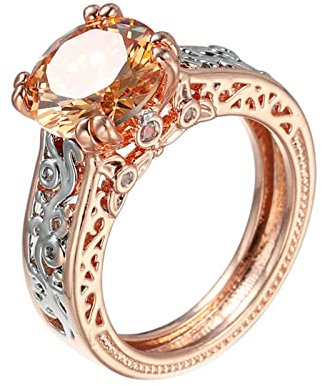 Lieson Ehering Damen Gold, Trauringe Freundschaftsringe Vergoldet Zweifarbige Hohle Blätter Trauringe Damen Rund Champagner Zirkonia Ring Größe 57 (18.1)