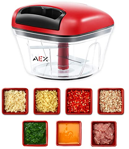 AEX Tritatutto manuale multifunzione da cucina, trituratore per cipolle, affettatrice per cipolle, tritatutto per cipolle, tritatutto per cipolle, per cucina domestica, 250 ml (rosso persiano)
