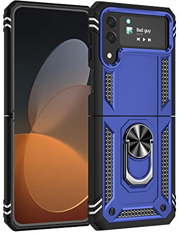 JMstore Cover Compatibile con Samsung Galaxy Z Flip 4,Anti-Drop Custodia Anello Supporto Girevole (Blu)