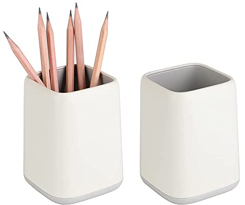 Pen Holder Stand for Desk Cute Pencil Cup Pot Desk Organizer Makeup Brush Holder (White-2 Pack)