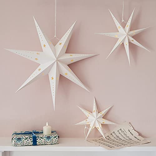 Lights4fun 3er Set LED Sterne Papier Faltstern Weihnachtsdeko Innen batteriebetrieben Timer Weihnachtsstern Leuchtsterne Kinderzimmer Fensterdeko Weihnachten Fensterbeleuchtung LED