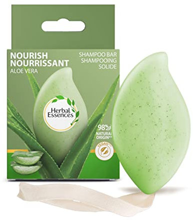Herbal Essences Hydrating Vegan Shampoo Bar with Aloe Vera Gel, Solid Travel Toiletries for Dry Hair (70G) Rich Lather, 98% Natural Origin, Cruelty Free & Recyclable Box