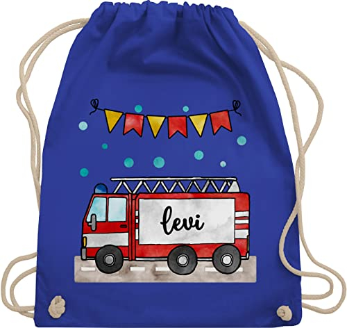 Turnbeutel Rucksack - Feuerwehrauto Motiv I Leiterwagen Geschenk Feuerwehr I Löschzug - Unisize - Royalblau - beutel für wechselkleidung kinder kinderturnbeutel kindergarten jugendfeuerwehr name