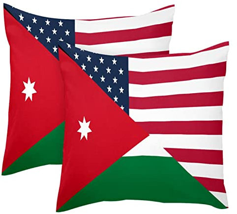 TBOUOBT Set mit 2 dekorativen Kissenbezügen, Kissenbezug für Sofa, Schlafzimmer, Auto,Amerikanische und jordanische Flagge