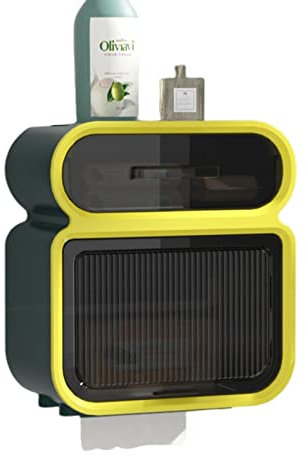 Toilet Paper Holder with Shelf, Wall Mount Toilet Roll Holder with Drawer, Bathroom Storage for Paper Rolls Tissue Roll Holder for Bathroom -yellow