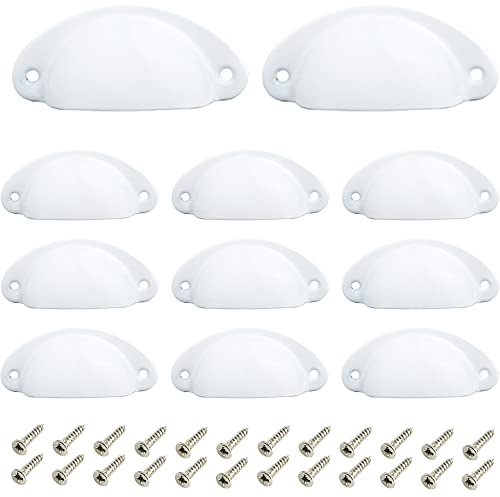 Ruidee 12 Picecs Shell Cup Handles Vintage Half Moon Drawer Pull Handle with Screws for Cabinet Cupboard Dresser Wardrobe Drawer (White)