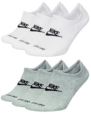 NIKE 6 Paar Sportswear Everyday Essential Footie Sneakersocken Invisibel DN3314, Farbe:1x grau / 1x weiss, Socken Neu:34-38