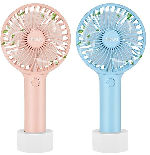 Miady 2-Pack 5000mAh Handheld Portable Fan(7-20 Hours Runtime), USB C Rechargeable Battery Operated 3 Speed Mini fan for Home Office Travel Outdoor and Camping(Creamy Blue & Champagne pink)