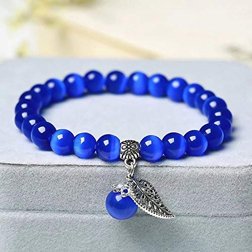 LCDIUDIU Armband Damen,8Mm Naturstein Blau Opal Kristall Armband Vintage Hohl Blatt Charme Stretch Perlenarmband Yoga Energie Edelsteine Perlen Armreif Schmuck Für Frauen Männer Geschenk
