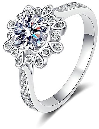 Banemi Ring Zirkonia, Silberring Antik 925 4 Zackiger Weißer 6,5 mm Zirkonia Stein Geschenkring Zum Geburtstag Größe 50 (15.9)