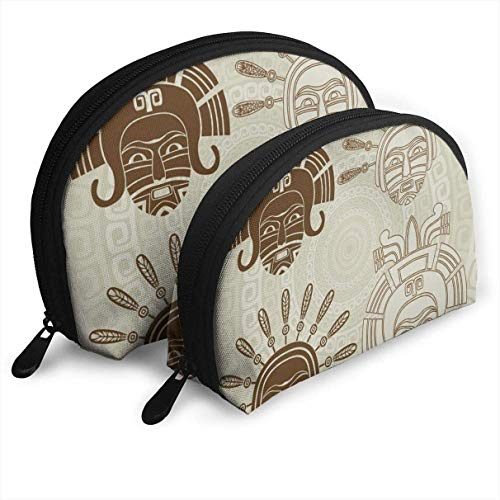 Reise-Kosmetiktaschen für Damen, Indianer-Maske, Schablone und Strich-Variante, wasserdicht, 2-teilig, Make-up-Clutch, Kosmetik- und Toilettenartikel-Organizer, tragbare Reise-Kulturtasche für Mädch