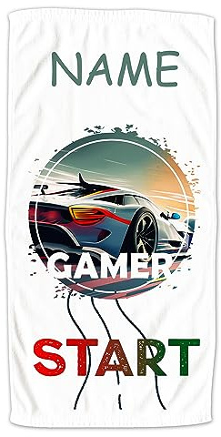 GRAZDesign Badetuch Gamer mit Namen personalisiert | Badehandtuch groß 140x70cm, Kinder & Erwachsene | Handtuch Strandtuch Gamer Geschenke