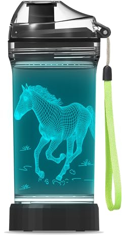 Kids Water Bottle, Horse-themed Light-Up Sport Cup with 3D Glowing LED Horse Light – 14 OZ Tritan BPA-Free - Camping, and Holidays