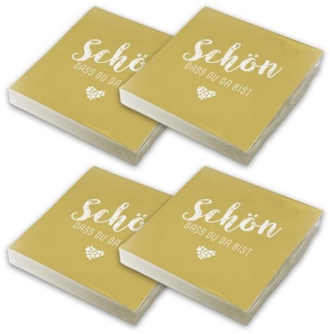 itenga Servietten Schön dass du da bist 30 x 30cm 3-lagig 80 Stück für Kommunion Konfirmation Hochzeit Taufe und andere Feiern (currygelb)