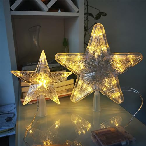Christbaumschmuck, Weihnachtsbaumspitze mit 10 LED mit Stromstecker - 16 x 16 cm, Leuchtendes Weihnachtsbaum-Pentagramm, Weihnachtsbaum Stern Spitze Baumspitze (Warmweißes Licht, 23 * 23cm)
