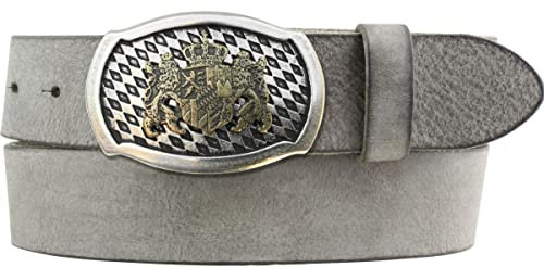 BELTINGER Trachten-Gürtel mit Wappen-Gürtelschnalle aus weichem Vollrindleder 4 cm Used-Look | Druckknopf-Gürtel für die Lederhose oder Dirndl 40mm | Vintage-Look | Dunkelgrau 85cm