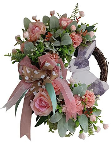 Osterkranz, rosa Rose mit Schleife, für Heimdekoration