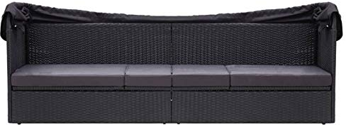Gecheer Outdoor-Sofabett Liege mit Dach Gartenliege Gartenbett Outdoor-Sonnenliege mit Versenkbarem Baldachin Wicker Rattan Separates Sitz-Schnittsofa für Patio Lawn Garden Backyard Porch Pool Schwarz
