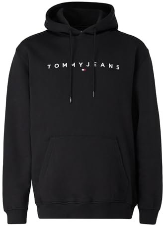 Tommy Jeans Tjm Reg Linear Logo Hoodie Ext Dm0Dm20746, Felpa con Cappuccio, Uomo, Nero (Black), XL