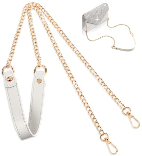 Molain Taschenkette, 120cm Metall Kette Schulterriemen, Geldbeutel Schultergurt Metall PU Leder Ersatzkette DIY Flachketten Riemen Ersatz Trageriemen Kette für Damen Handtaschen Umhängetasche(weiß)